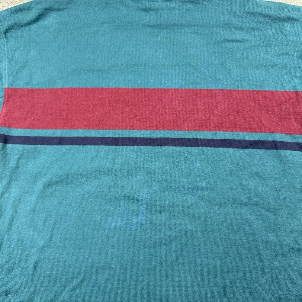 VNTG 80s LL Bean Large Green Blue‎ Knit Sweater  Pullover Mock Neck Made In USA